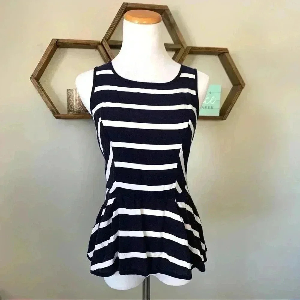 Xhilaration navy and white striped sleeveless peplum top